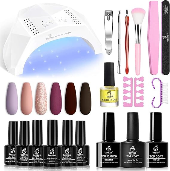 Beetles Pink Purple Gel Nail Polish kit with 48W Nail Lamp Brown Glitter Gel Nail Polish Starter ... | Amazon (US)
