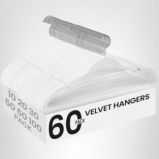 SONGMICS Velvet Hangers 60 Pack, Non-Slip Clothes Hangers with Shoulder Notches, Pants Bar, 360°... | Amazon (US)