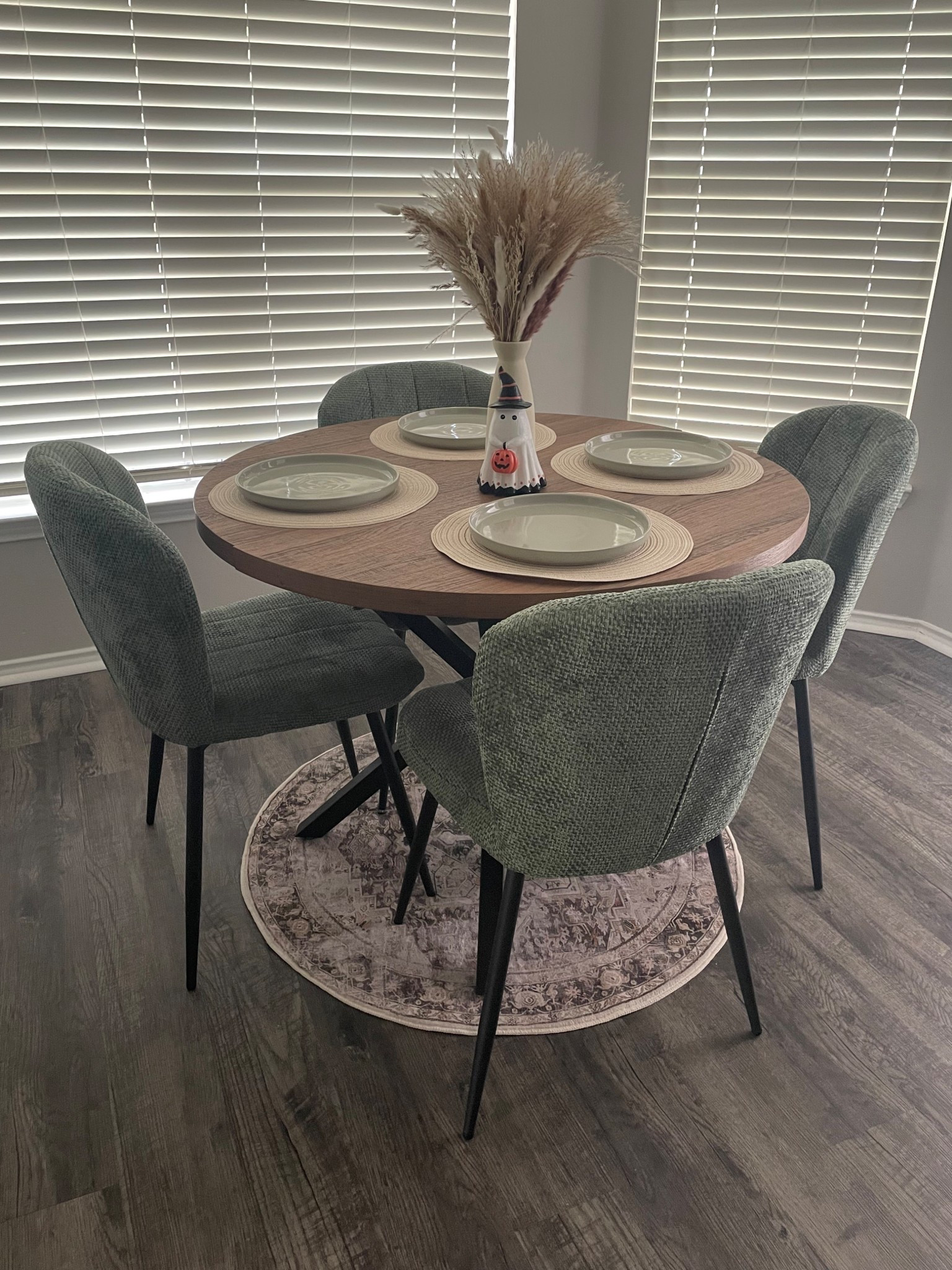 My little dining table and similar chairs as well as my table settings🫶🏻 #diningtable #table #chairs #greenchairs #tablesetting #diningroom

#LTKHome
