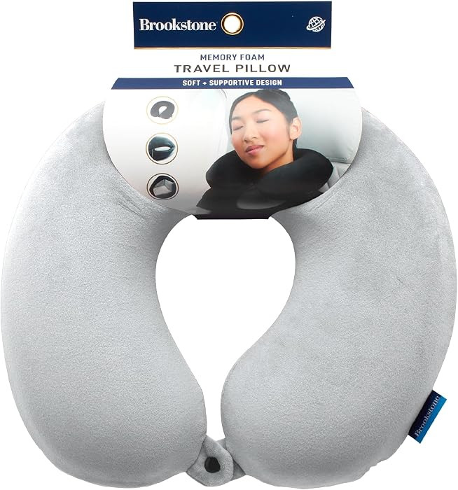 Brookstone Travel Neck Pillow - Lightweight U-Shaped Memory Foam Travel Pillow for Airplane, Car ... | Amazon (US)