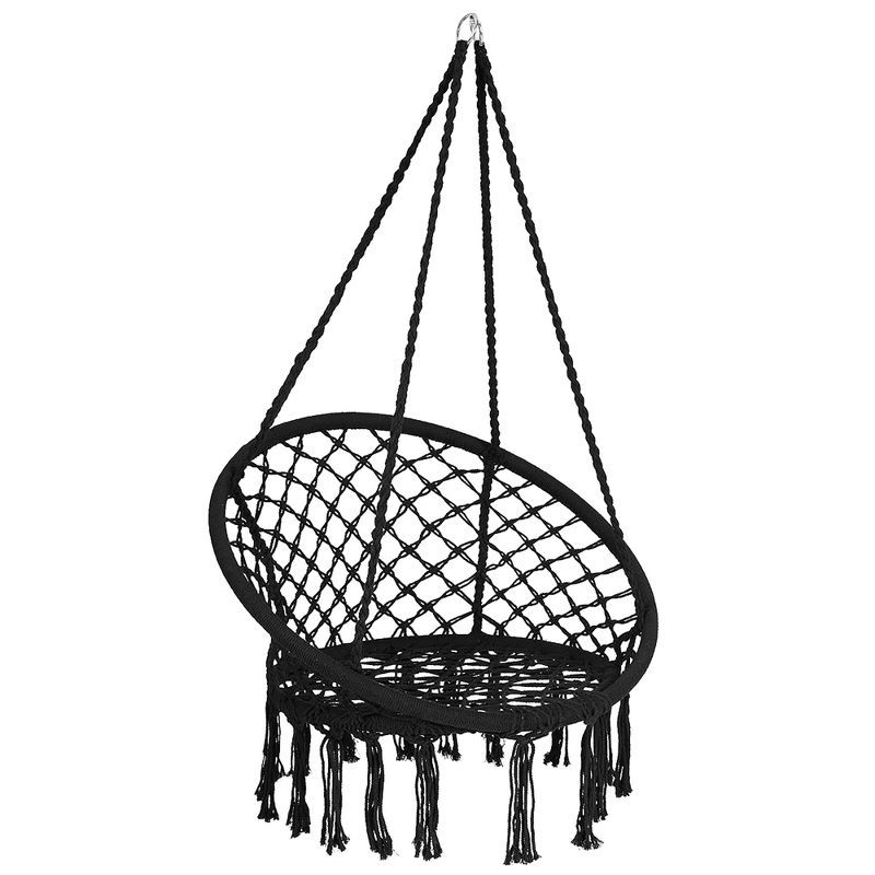 Costway Hanging Hammock Chair Macrame Swing Handwoven Cotton Backrest Garden Grey\ Black | Target