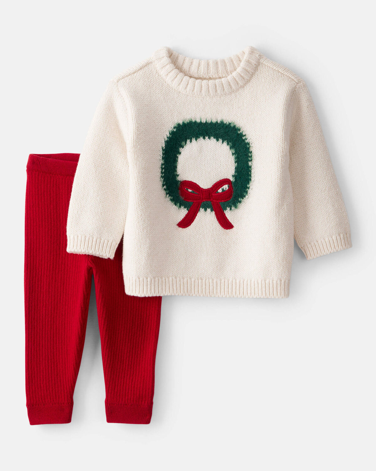 Baby Girl 2-Piece Wreath Long-Sleeve Sweater & Pant Set - White/Red - Carter's | Carter's | Carter's Inc