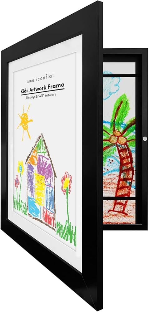 Amazon.com: Americanflat Front Loading Kids Art Frame in Black - 8.5x11 Picture Frame with Mat an... | Amazon (US)