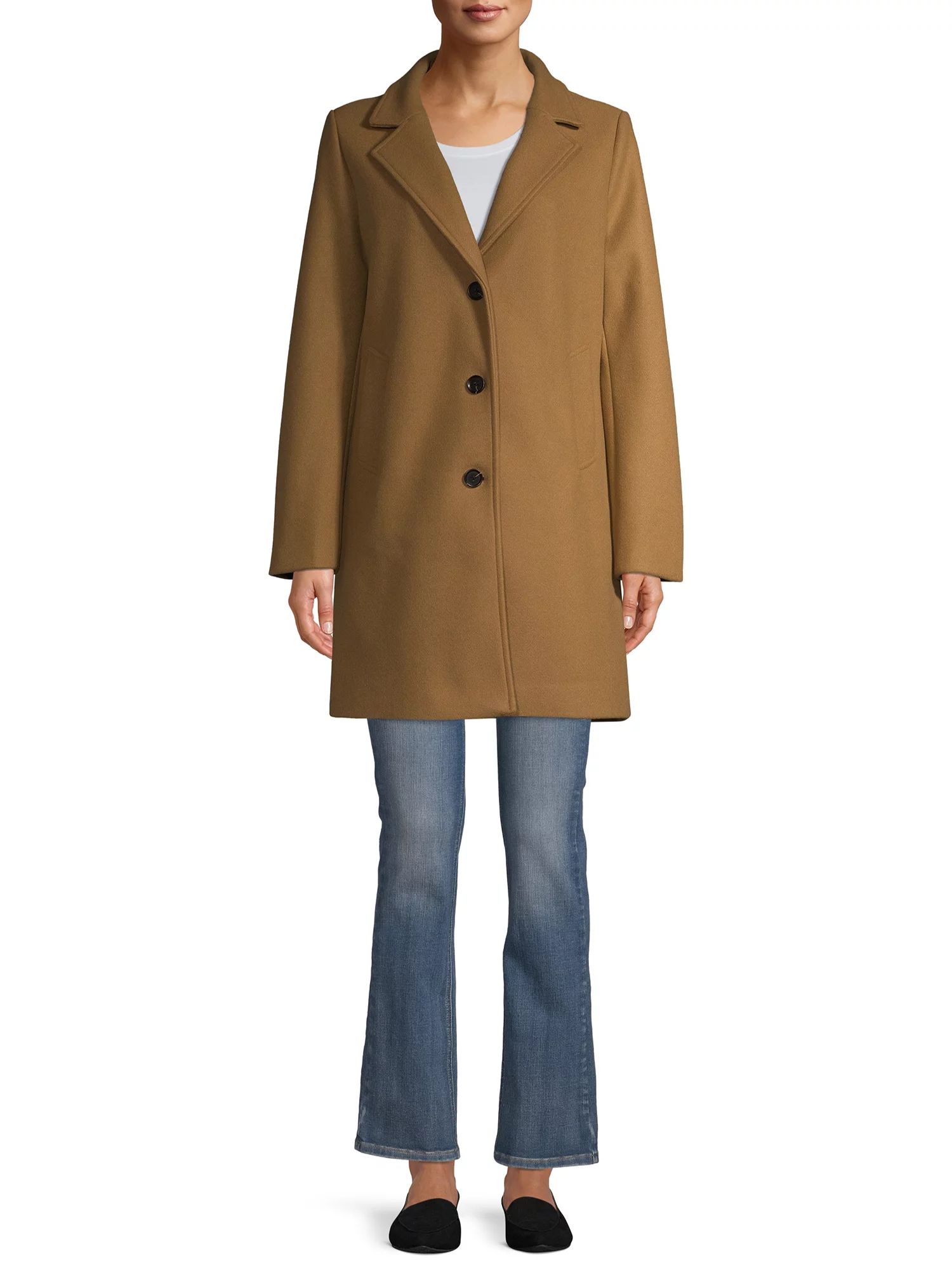 Time and Tru Women's Faux Wool Button Front Dad Coat | Walmart (US)