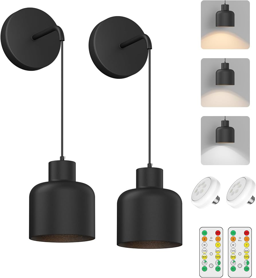 Aoceley Battery Operated Wall Sconces Set of Two,Dimmable Modern Minimalist Wall Lights,Adjustabl... | Amazon (US)