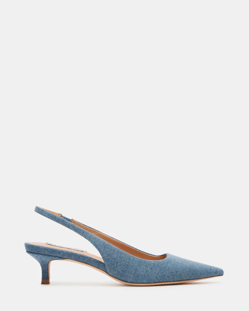 KARI Denim Fabric Slingback Point Toe Kitten Heel | Women's Heels | Steve Madden (US)