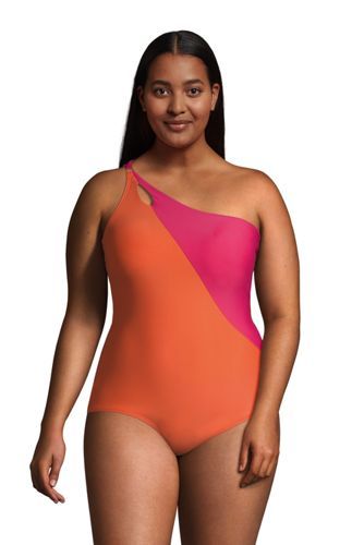 Women's Plus Size Chlorine Resistant Tummy Control One Shoulder One Piece Swimsuit Adjustable Str... | Lands' End (US)