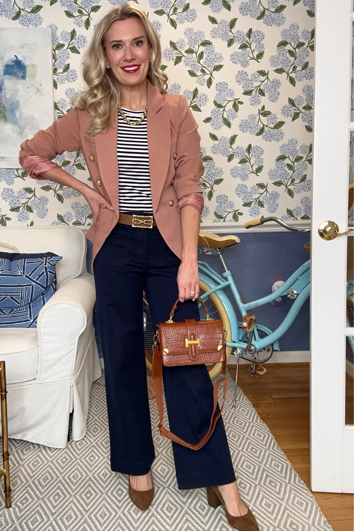 High end looks for less! Everything is Amazon, Target or on sale!!! My belt and shoes are typically more expensive but they’re on sale right now!! My amazon striped tank is beautiful and I love the vertical ribbing. It comes in several colors. I recommend sizing up one size. My blazer is a new amazon favorite!!! They’re true to size and come in so many fun colors! My pants are out crowd favorite! I own them in every color and they run a bit large. If you’re between sizes, size down. My bag is SOO GOOD! I immediately ordered it in the cream too! My gold necklace is from target and only $16!!

#LTKstyletip #LTKsalealert #LTKworkwear