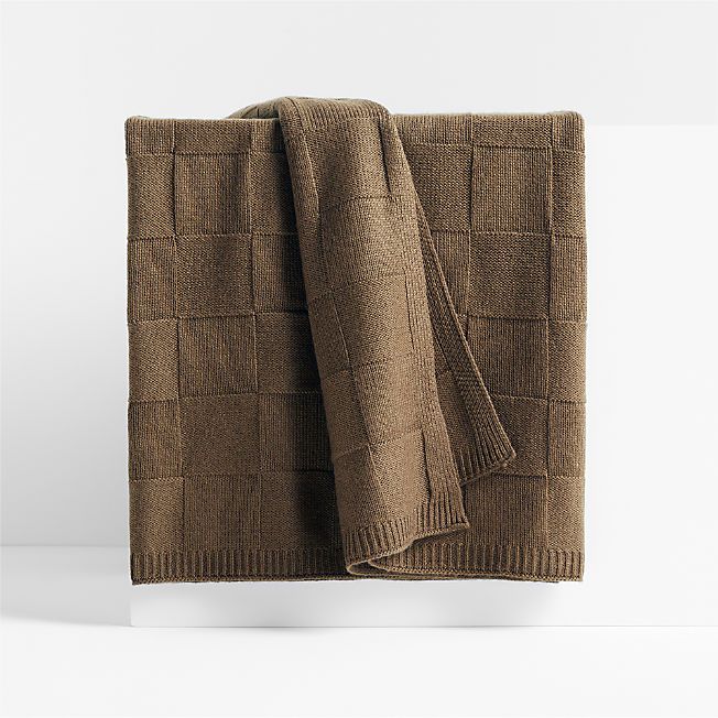 Atticus Square Knit Pindo Brown Throw by Jake Arnold + Reviews | Crate & Barrel | Crate & Barrel