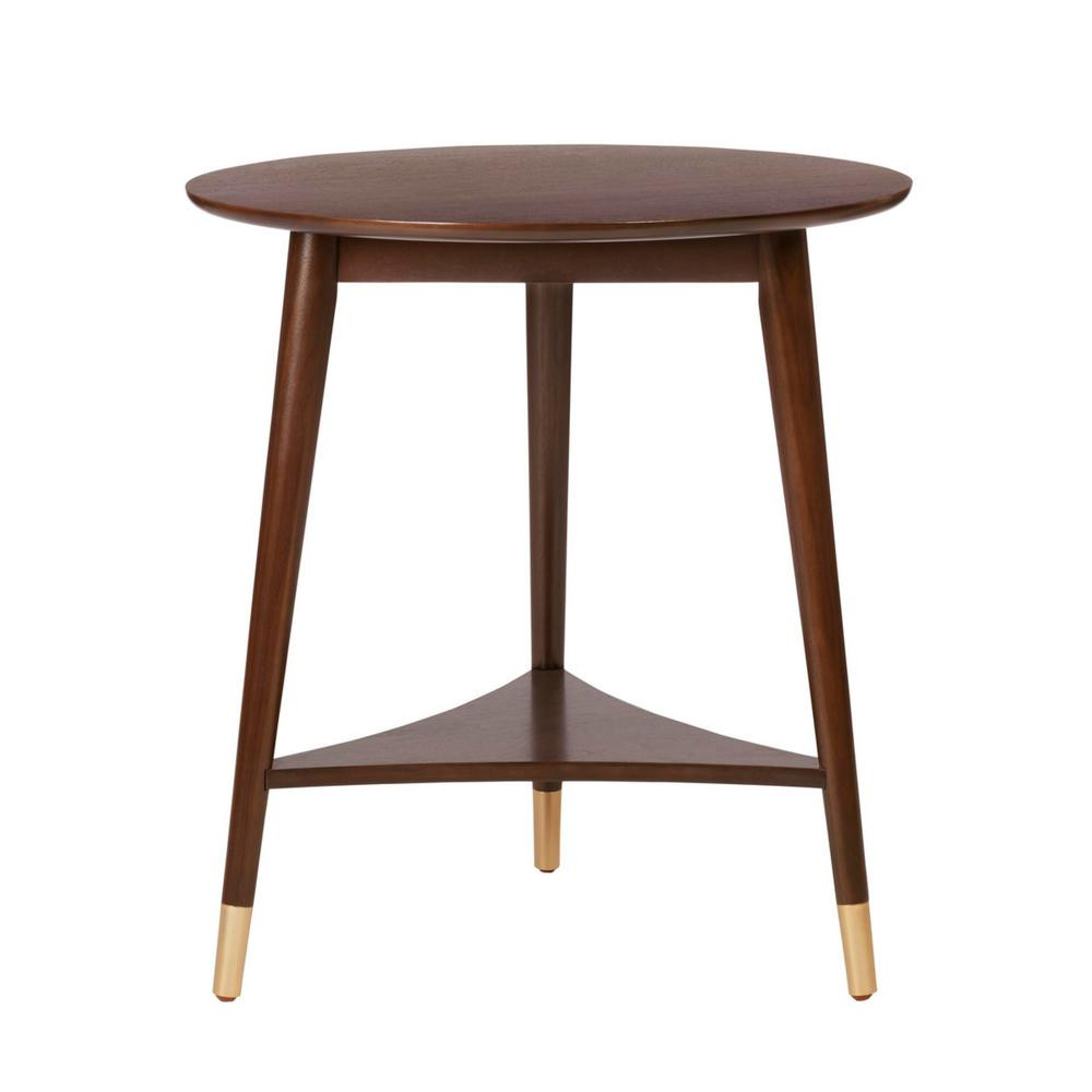 StyleWell Ramsey Round Sable Brown Wood End Table with Brass Caps (22 in. W x 24 in. H) TB1810258... | The Home Depot