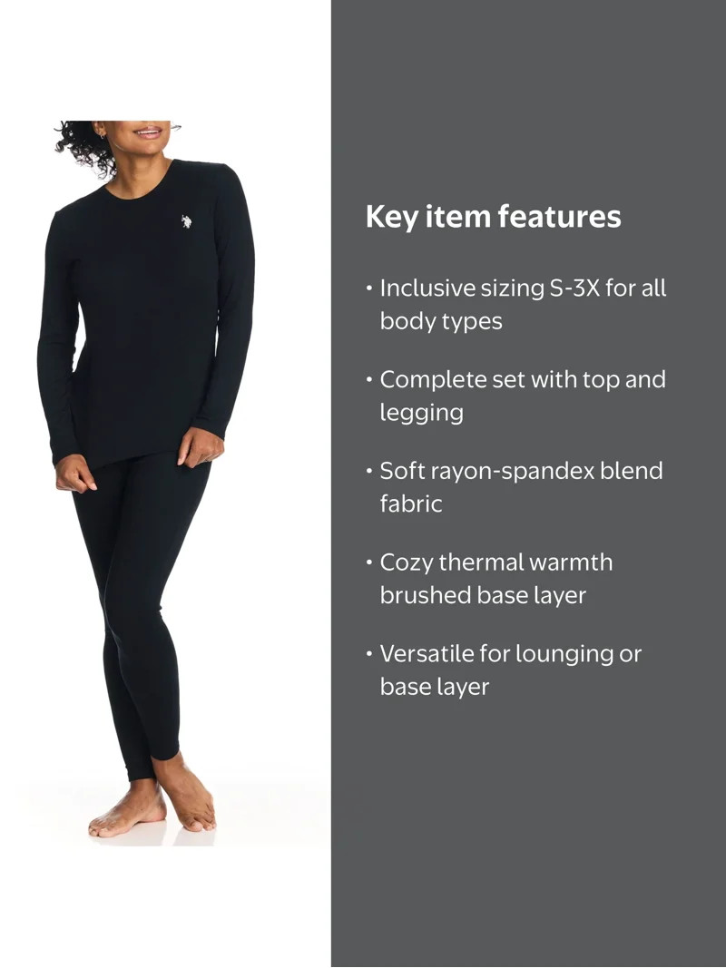 U.S. Polo Assn. Women's & Women's Plus Brushed Base Layer Long Underwear Thermal Set, Sizes S-3X | Walmart (US)