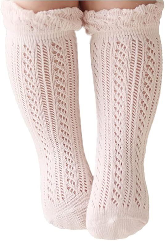 ACTLATI Baby Girls Knee High Socks Hollow Out Anti-skid Knitting Stockings Suitable for 0-2 Years... | Amazon (US)
