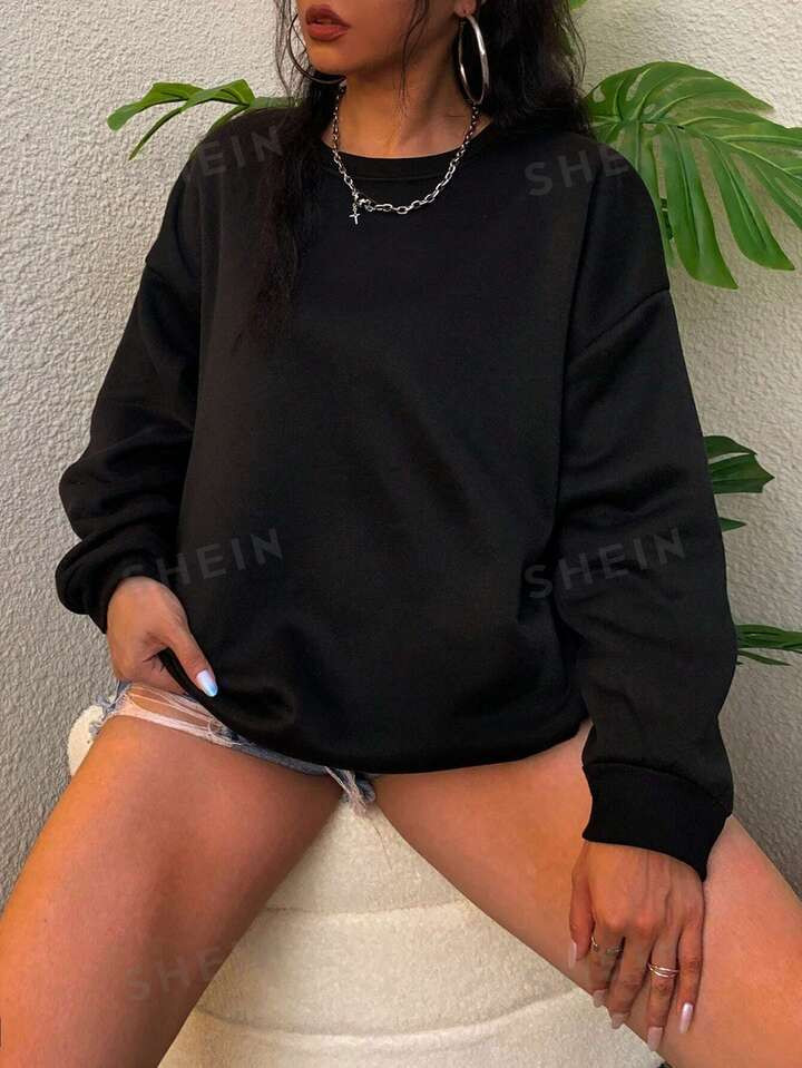 Plus Solid Thermal Lined Sweatshirt | SHEIN