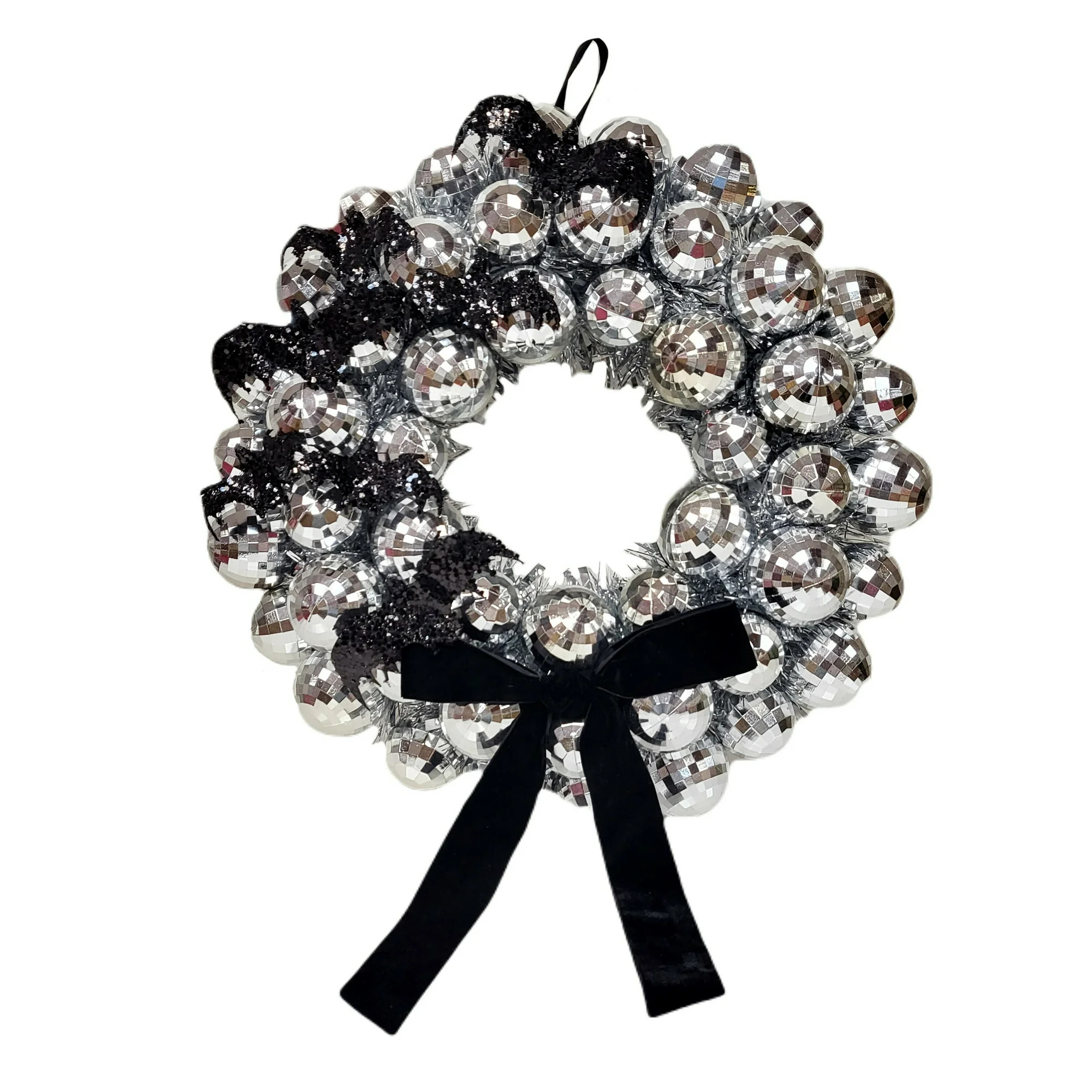 Disco Ball and Bats Wreath, Silver and Black, 17", Halloween by Way To Celebrate | Walmart (US)