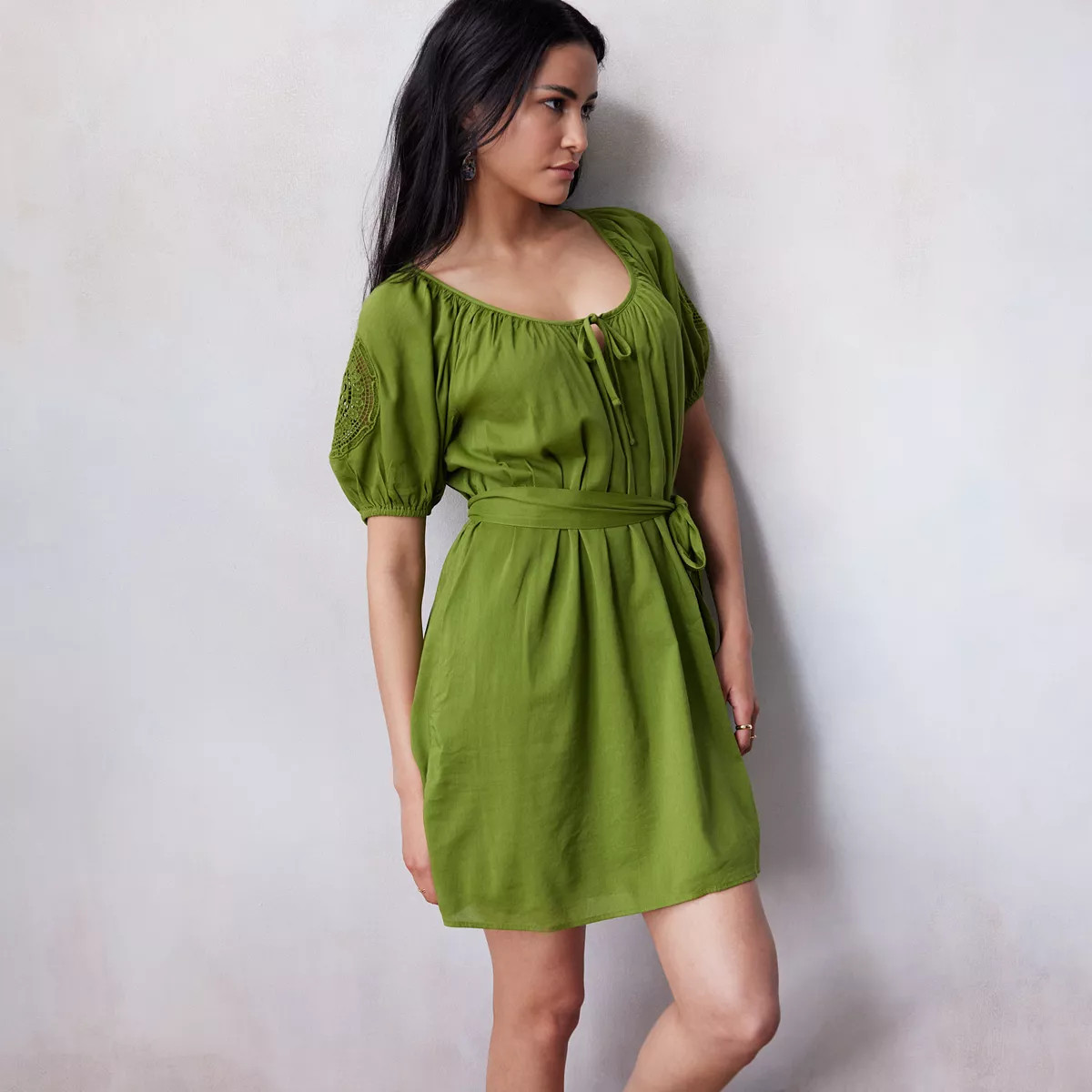 Women's LC Lauren Conrad Shirred Peasant Mini Dress | Kohl's