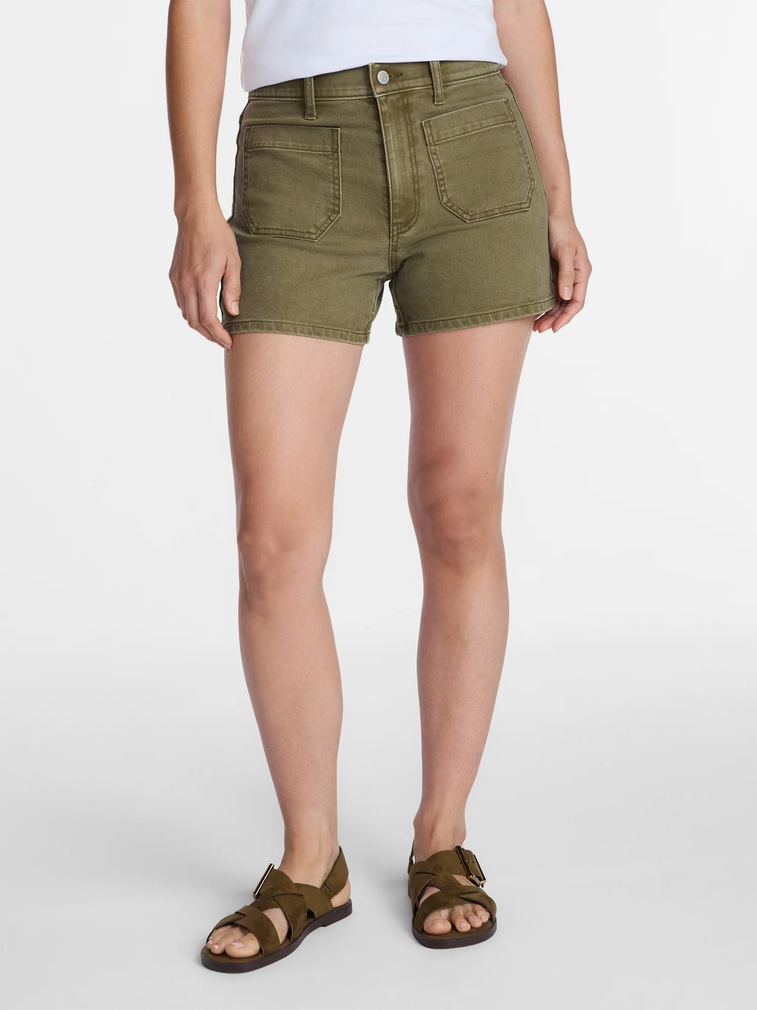 Time and Tru Women's High Rise Patch Pocket Denim Shorts, 4" Inseam, Sizes 0-20 | Walmart (US)