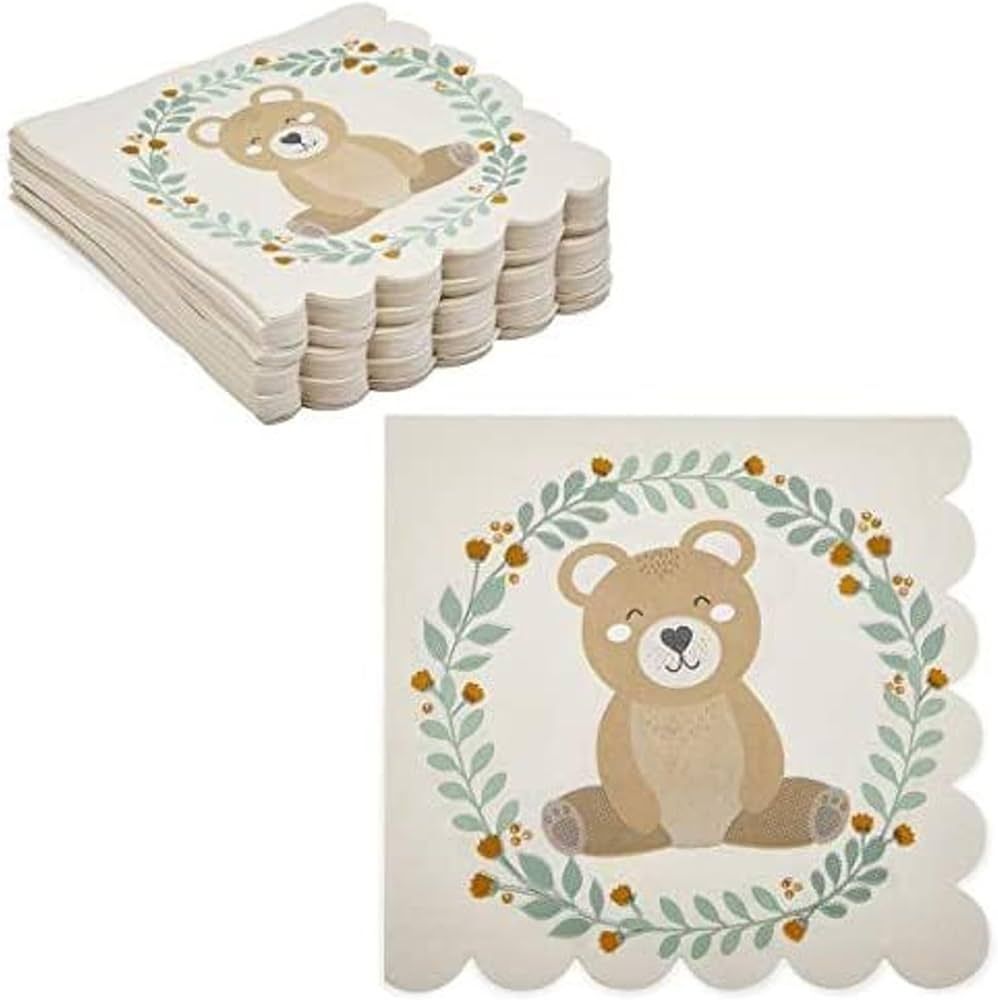 Sparkle and Bash 100 Pack Bear Paper Napkins for Boy Baby Shower, Scalloped Edge (6.5 Inches) | Amazon (US)