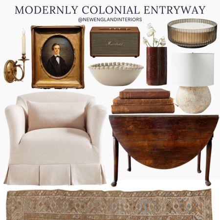 New England Interiors Interiors • Modernly Colonial Entryway • Chair, Vintage Rug, Table, Antique Wall Art, Lighting, Candle, Home Decor & Accents. 🕯️🤎

TO SHOP: Click the link in bio or copy and paste this link in web browser 

#LTKhome #LTKFind