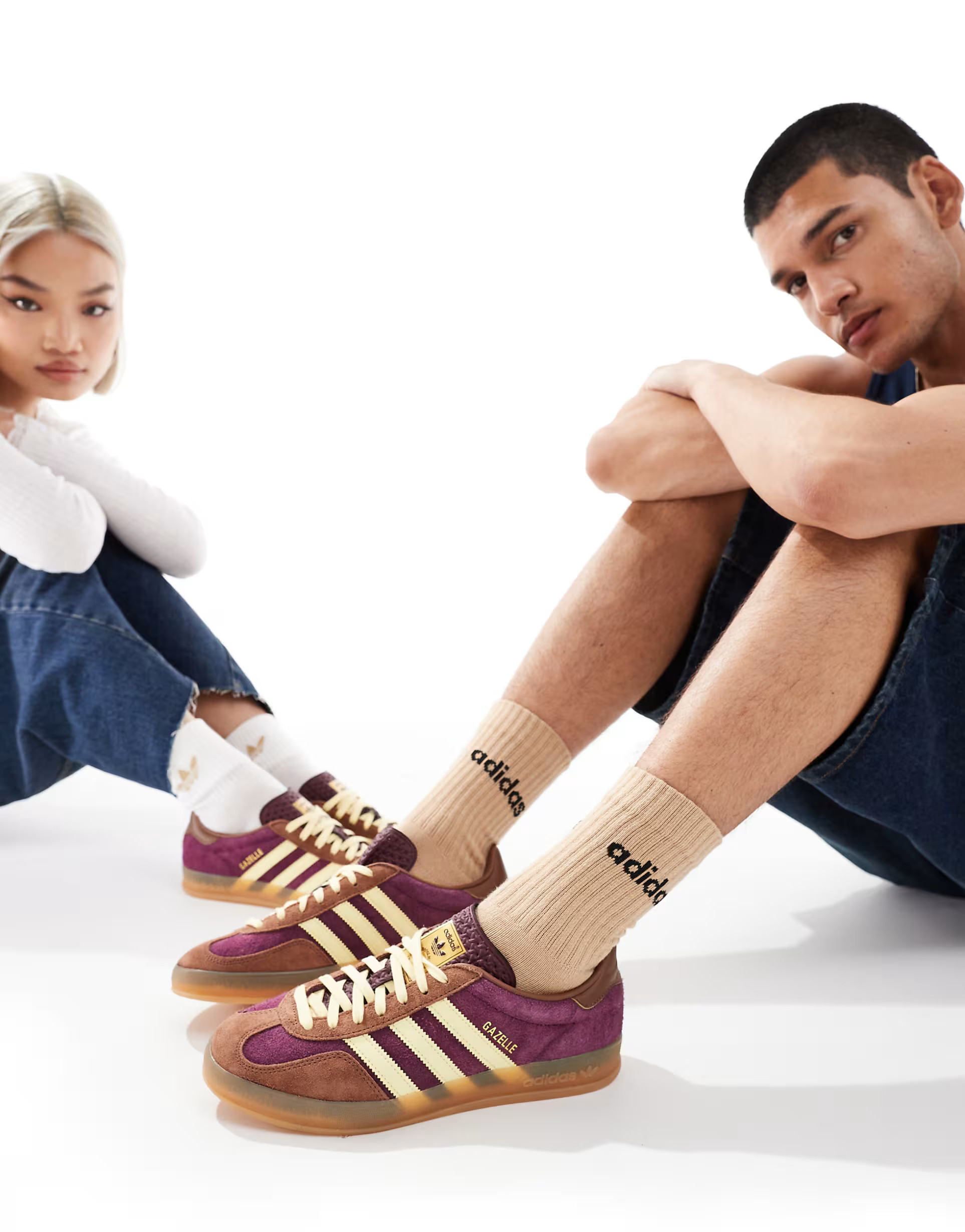 adidas Originals Gazelle Indoor trainers in maroon and yellow with gum sole | ASOS | ASOS (Global)
