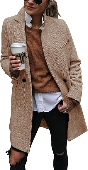 Ebifin Women's Notch Lapel Double Breasted Trench Coat Peacoat Winter Casual Long Blazer Jacket O... | Amazon (US)