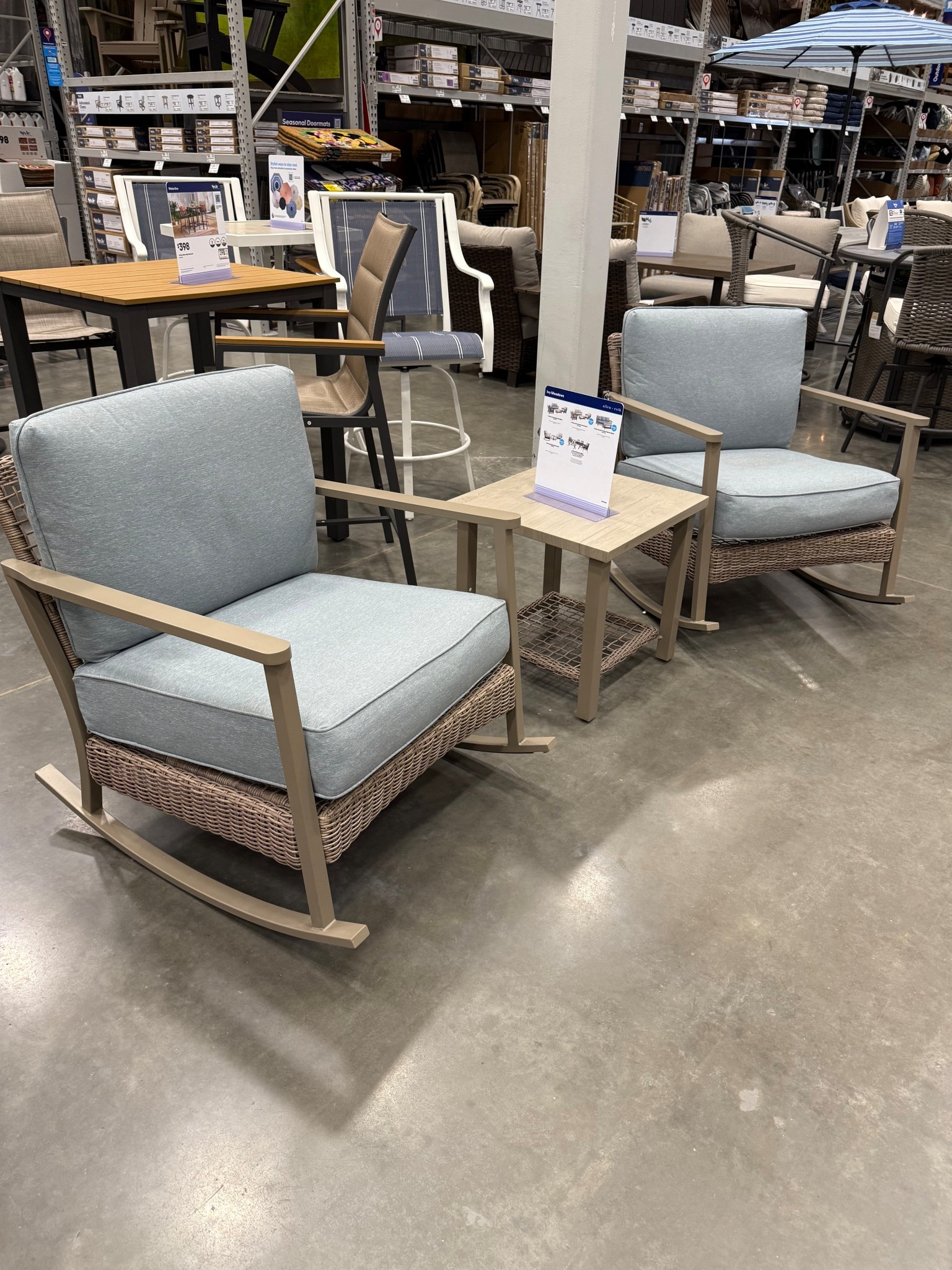 These patio rocking chairs were so cute and I loved the color options for the cushions! I love that it’s a set with the table. 

#LTKSeasonal #LTKHome #LTKFamily