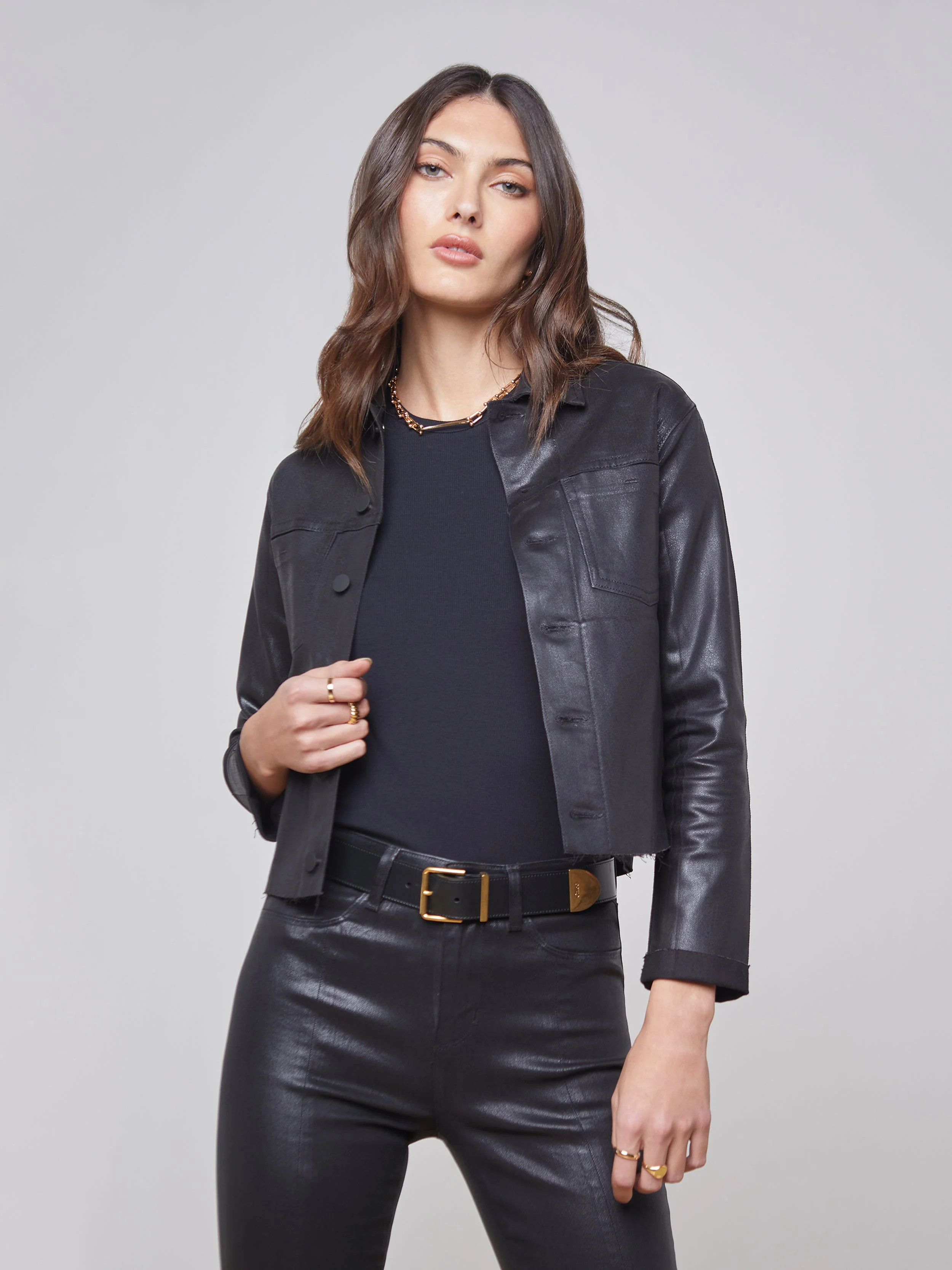 L'AGENCE Janelle Coated Jacket In Saturated Black Coated | L'Agence