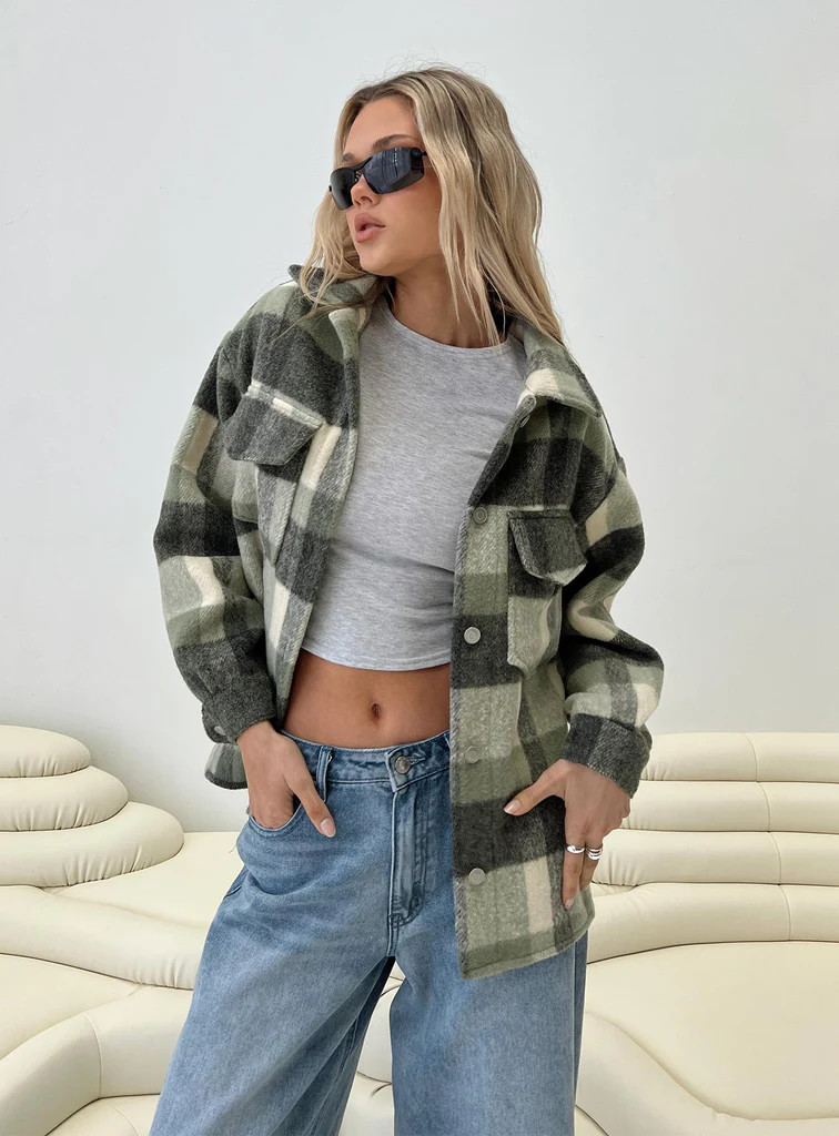 Veera Plaid Shacket Sage | Princess Polly US