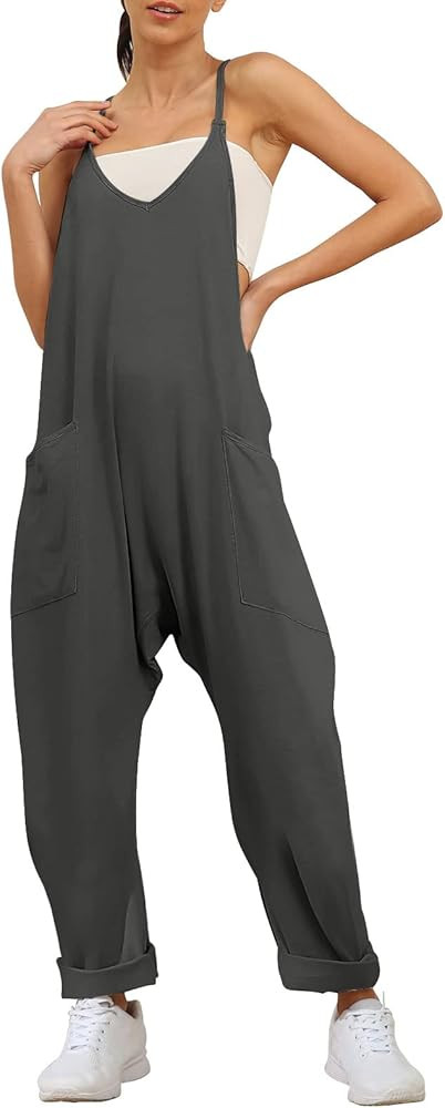 AUTOMET Jumpsuits for Women Casual Summer Rompers Sleeveless Loose Spaghetti Strap Baggy Overalls... | Amazon (US)