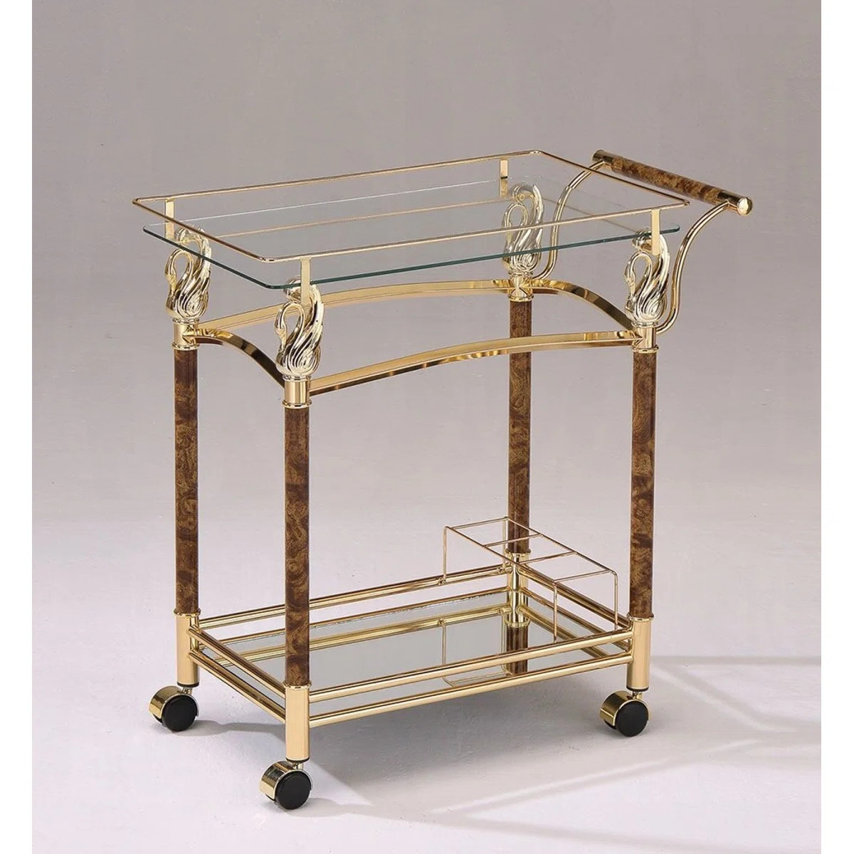 Riggle Rectangular Serving Bar Cart in Gold Plated and Clear | Wayfair North America