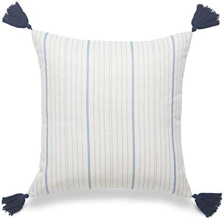 Hofdeco Coastal Decorative Throw Pillow Cover ONLY, for Couch, Sofa, or Bed, Sky Blue Stripe Tass... | Amazon (US)