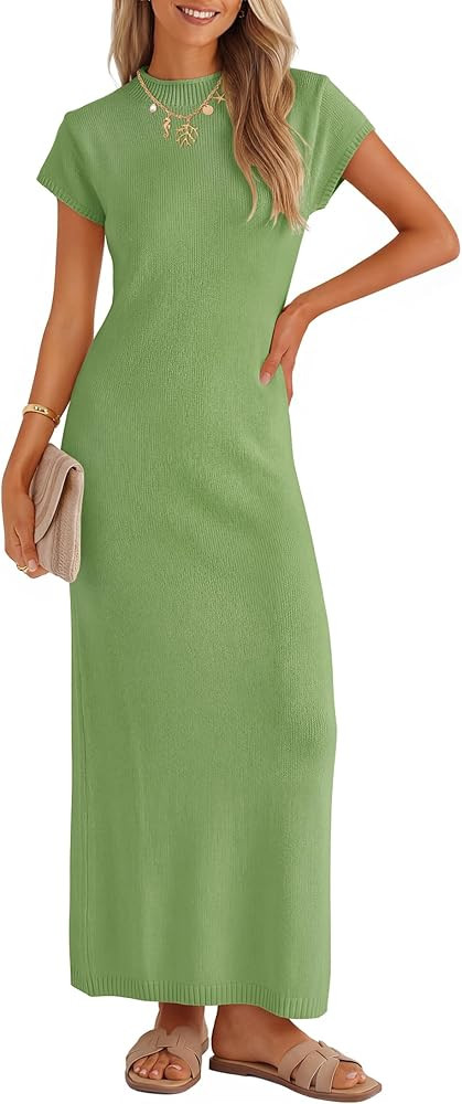 ZESICA Womens Spring Casual Bodycon Maxi Dress 2026 Summer Business Casual Short Sleeve Crewneck ... | Amazon (US)