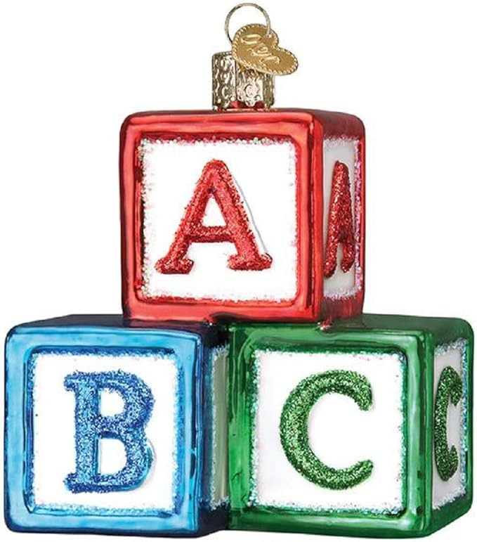Old World Christmas ABC Blocks Blown Glass 2020 Unique Christmas Ornaments for Christmas Tree Dec... | Amazon (US)