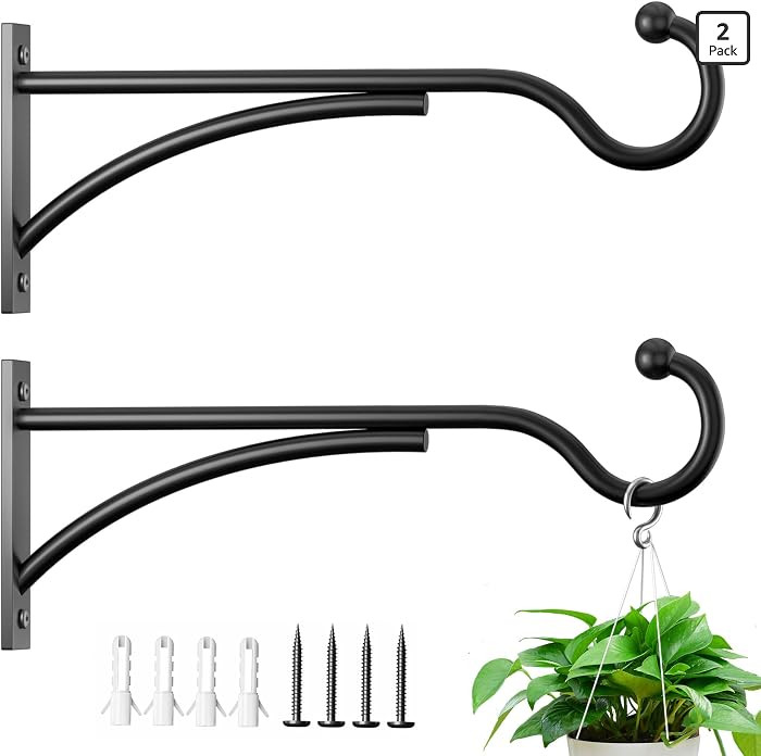 11 Inch 2 Pack Heavy Duty Plant Hangers Outdoor, Metal Plant Brackets for Hanging Baskets, Plant ... | Amazon (US)