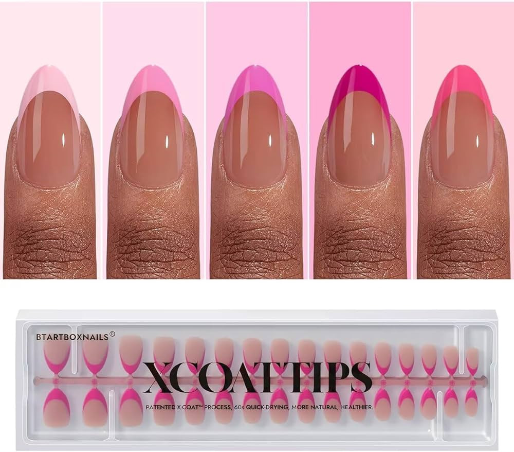 BTArtboxnails XCOATTIPS Pink French Tip Press On Nails - Short Press On Nails Almond, Soft Gel Na... | Amazon (US)