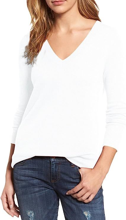 Viottiset Women's V-Neck Long Sleeve Ribbed Knit Pullover Sweaters Jumpers | Amazon (US)
