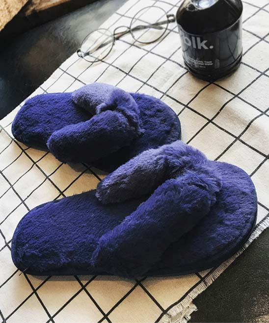JUMITI Women's Slippers blue - Blue Fuzzy Slipper - Women | Zulily