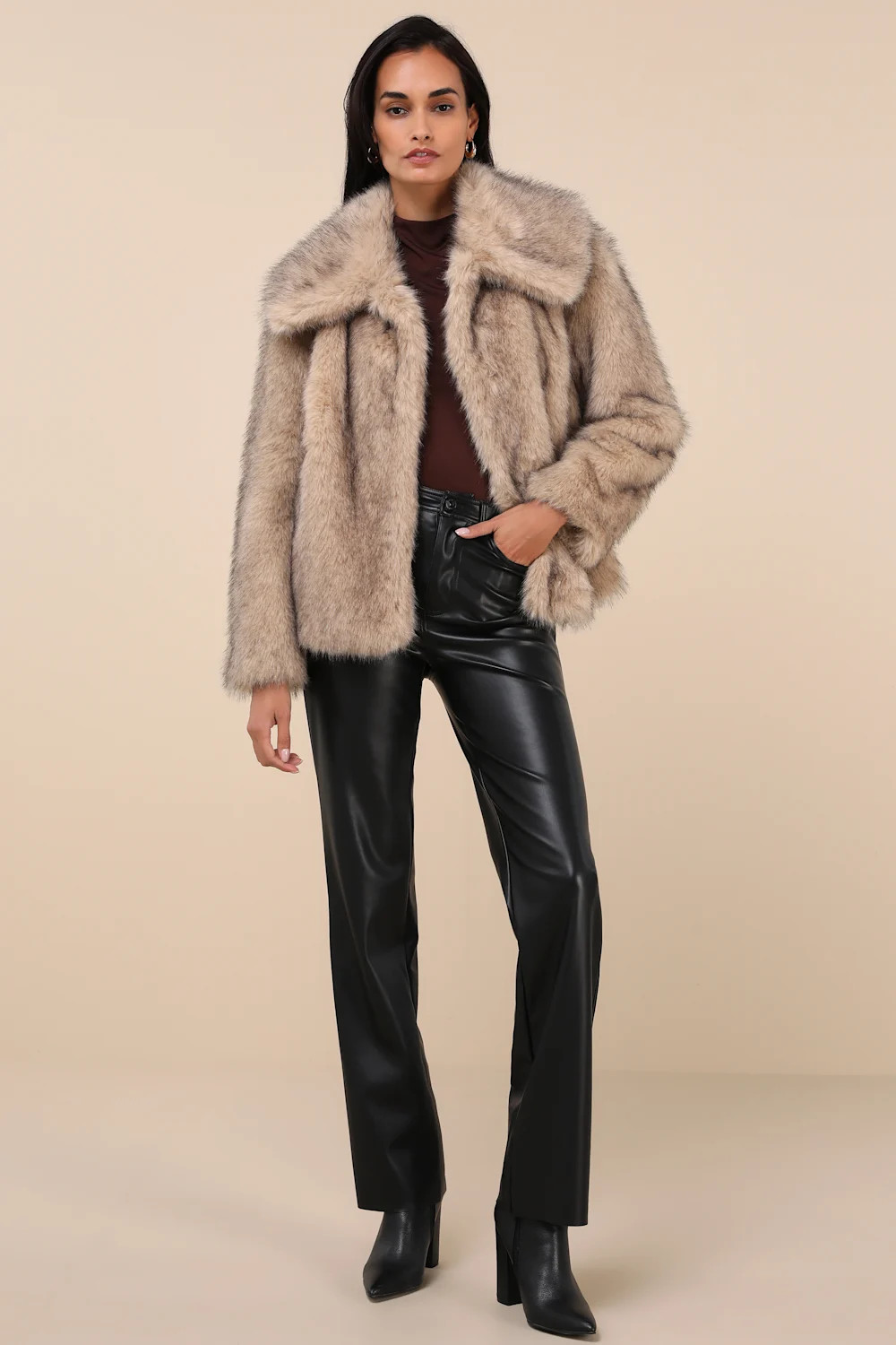 Fox Beige Faux Fur Collared Coat | Lulus