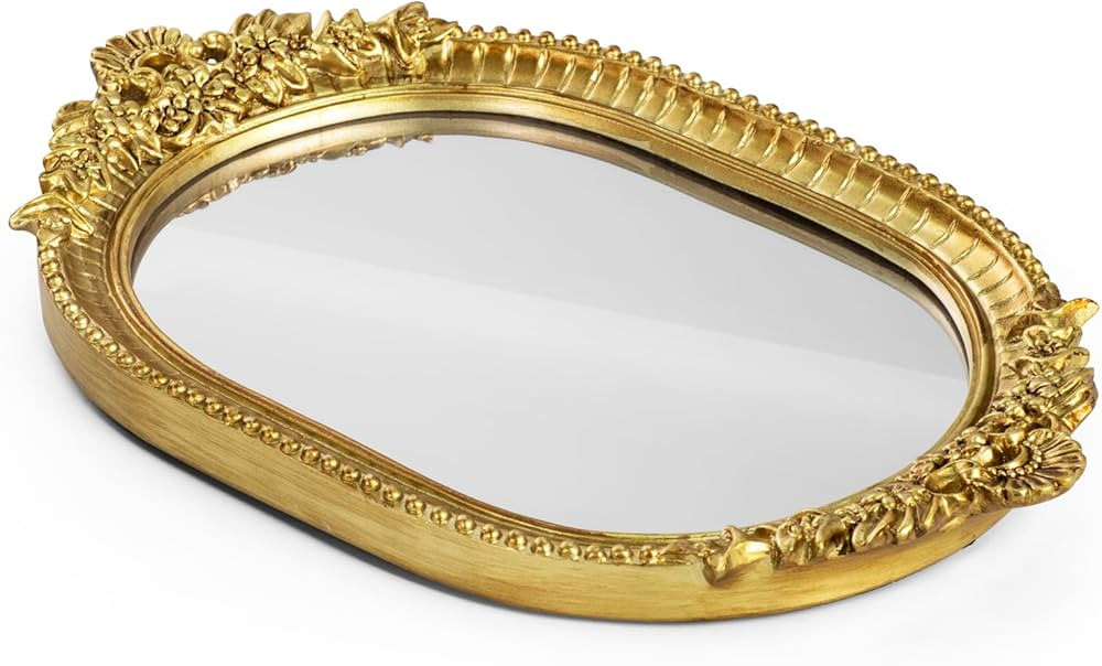 Vintage Antique Decorative Tray Bathroom Tray Vanity Tray Decor Gold Tray Mirror Tray for Dessert... | Amazon (US)
