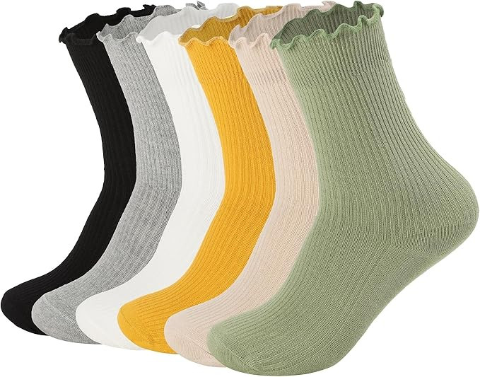 Flydo Ruffle Socks Women Cotton Socks Cute White Socks for Women Girls Lettuce Edge Socks Women F... | Amazon (US)