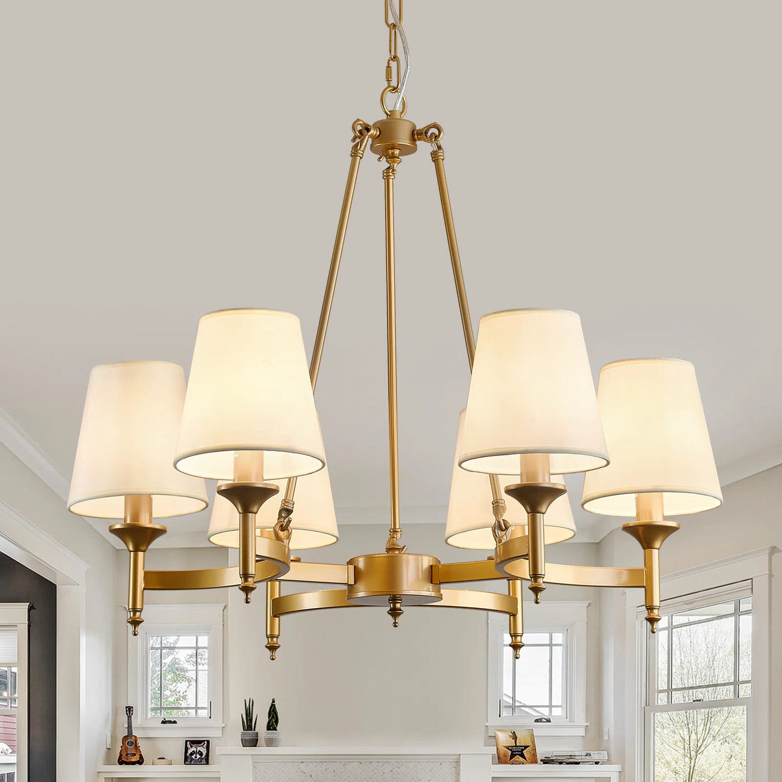 Winston Porter 6-Light Classic Chandelier With White Fabric Shade | Wayfair | Wayfair North America