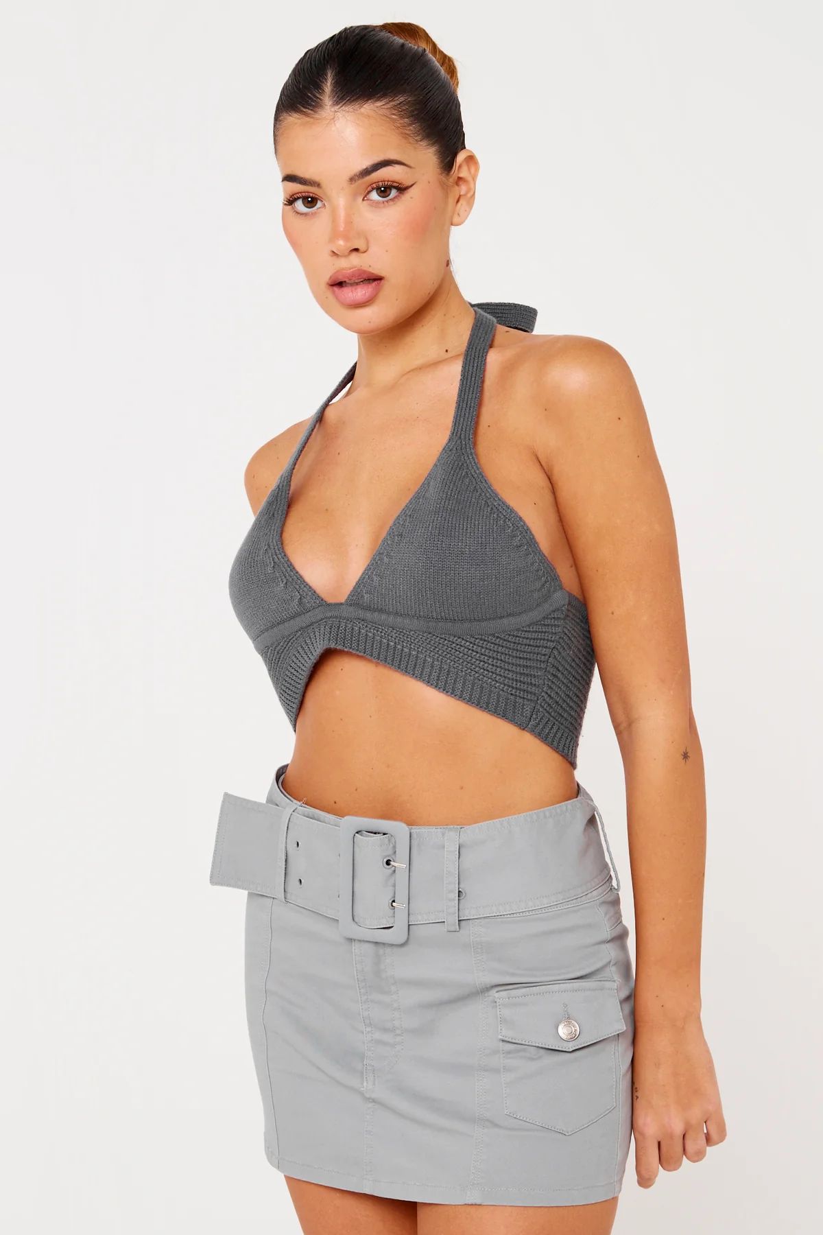 Charcoal Halterneck Knit Crop Top | Luxe to Kill