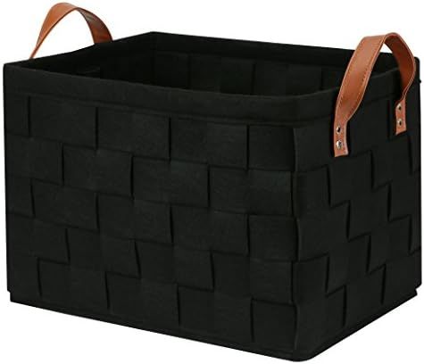 Collapsible Storage Basket Bins, Foldable Handmade Rectangular Felt Fabric Storage Box Cubes Cont... | Amazon (US)