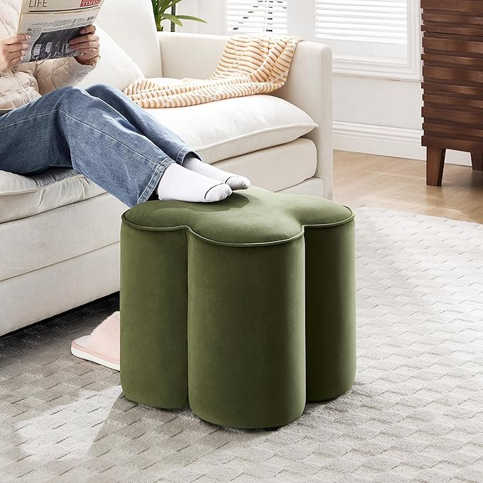Olive Green Velvet Ottoman, Small Vanity Stool, Modern Ottoman Stool, Footrest for Couch, Flower ... | Amazon (US)