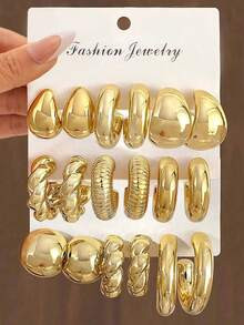 6pcs/Set Fashionable Simple Metal C-Shaped Stud Earrings Set For Women's Vacation, Party, Date | SHEIN