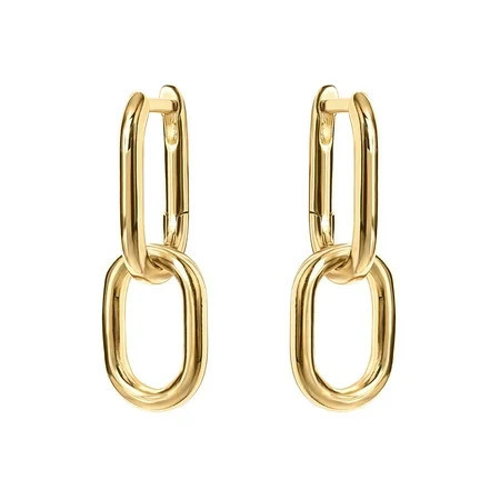 PAVOI Women s Paperclip Chain Earrings 14K Yellow Gold Flash Plated Dangle Hoops | Walmart (US)