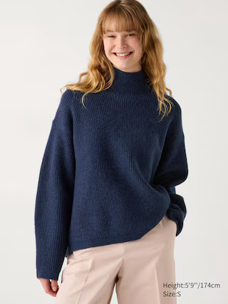 Women's Souffle Yarn Sweater High Neck Blue 2XL UNIQLO US | UNIQLO (US)