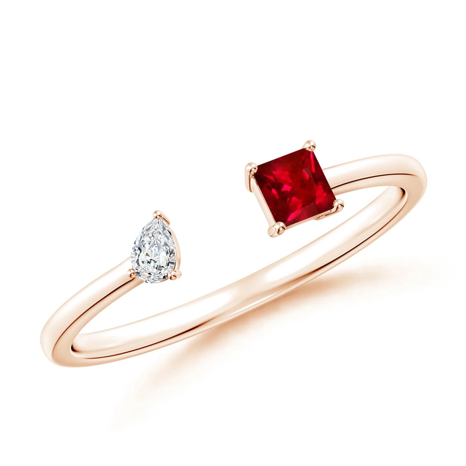 Two-Stone Square Ruby & Pear Diamond Open Ring | Angara US