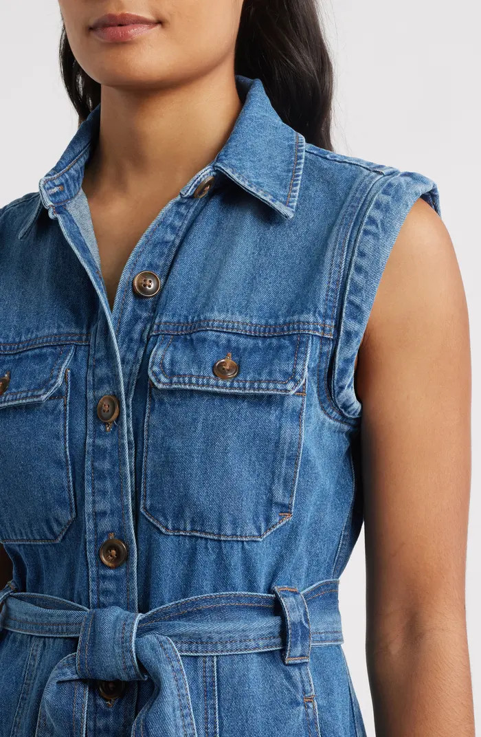 Sleeveless Tie Belt Denim Shirtdress | Nordstrom