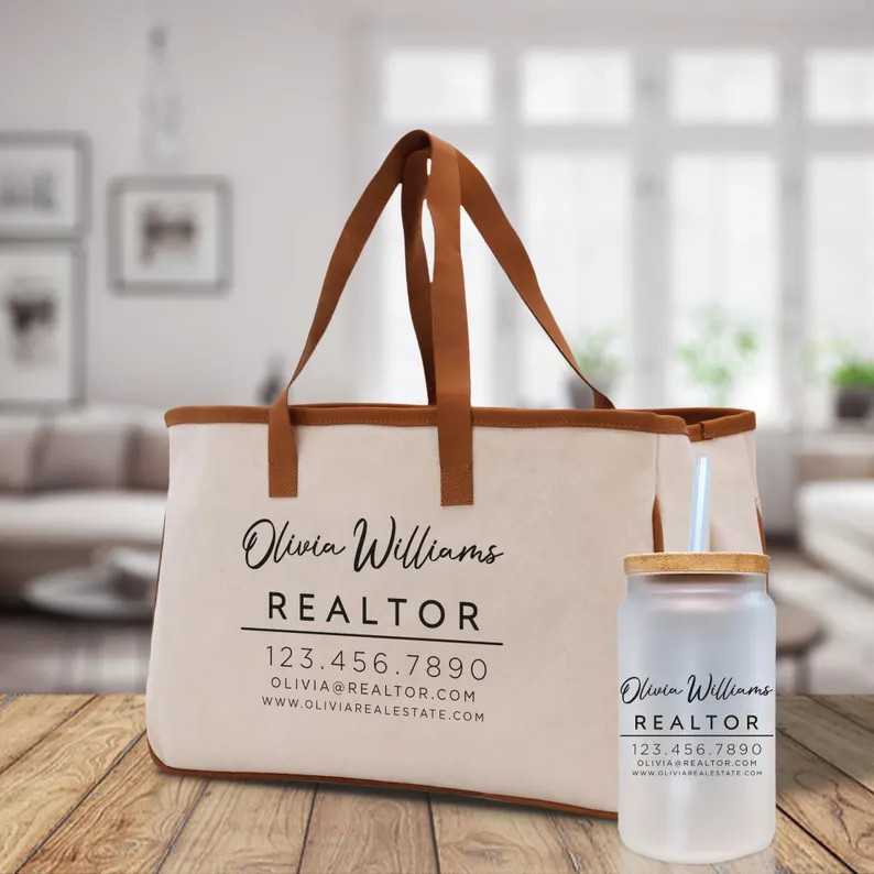 Personalized Realtor Canvas Tote Bag: Business Logo Gift (RT1001) | Etsy (US)