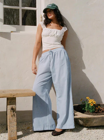 Holiday Tie Front Pant Blue/ White Stripe | Princess Polly US